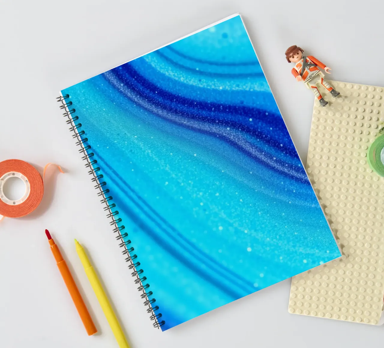 Vibrant abstract flowing blue waves and shimmering elements spiral notebook by DesignDoodle