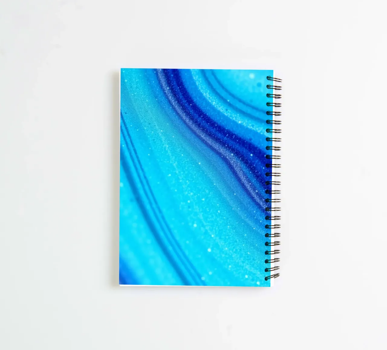 Vibrant abstract flowing blue waves and shimmering elements spiral notebook by DesignDoodle