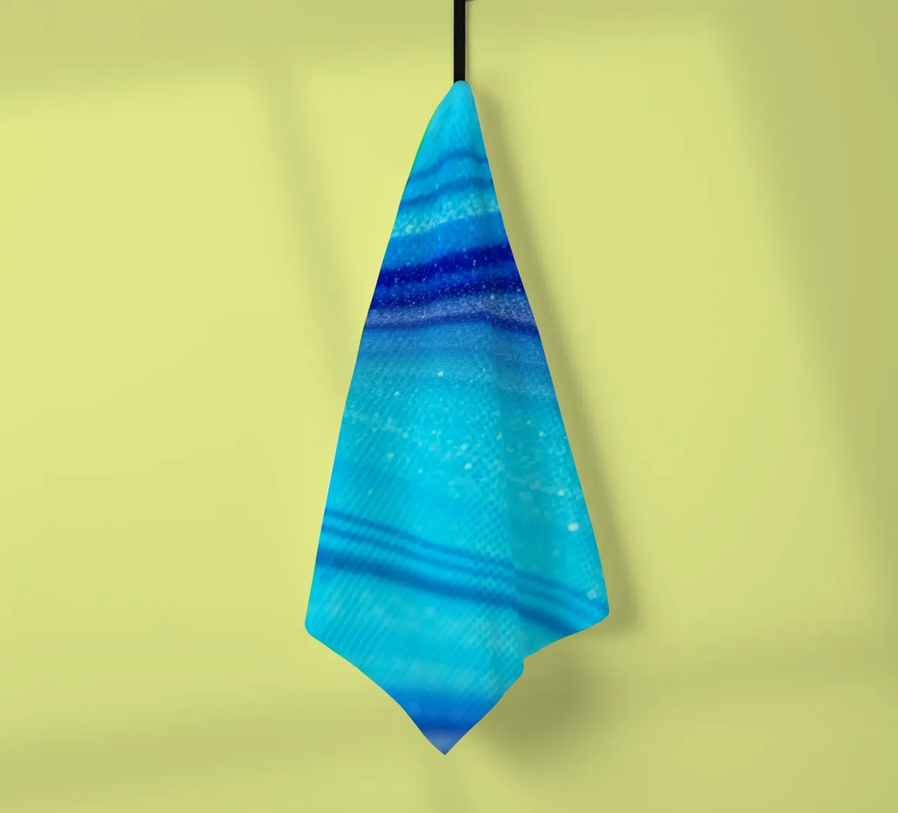 Vibrant abstract flowing blue waves and shimmering elements tea towel by DesignDoodle