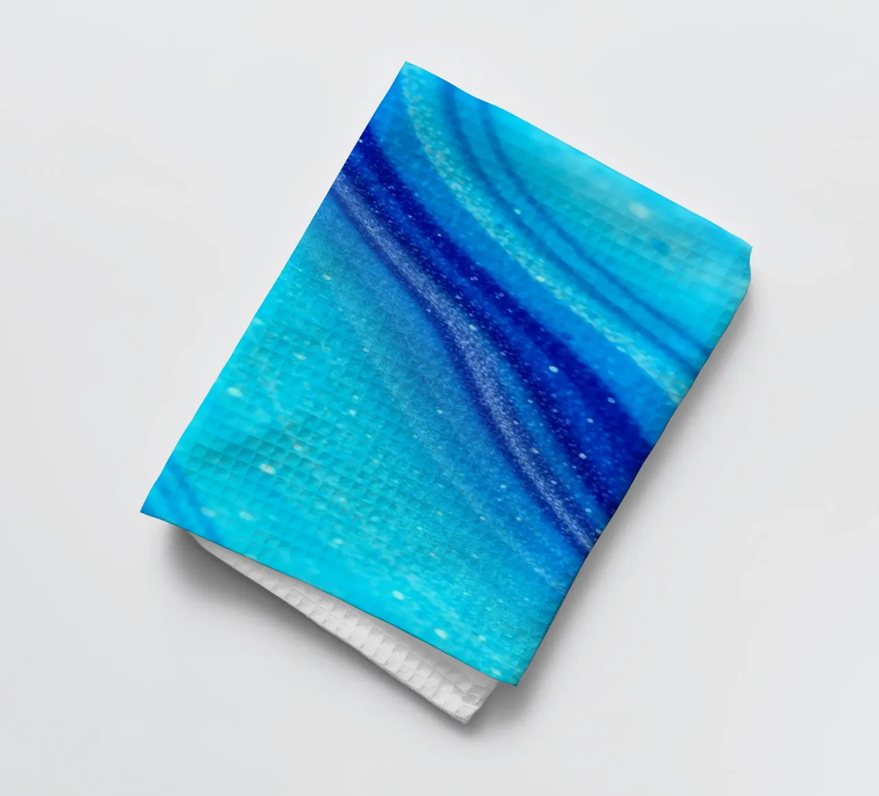 Vibrant abstract flowing blue waves and shimmering elements tea towel by DesignDoodle