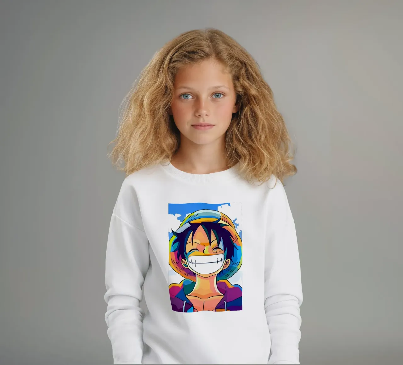 Monkey d Luffy Neon pop art kids sweatshirt by BONANZA