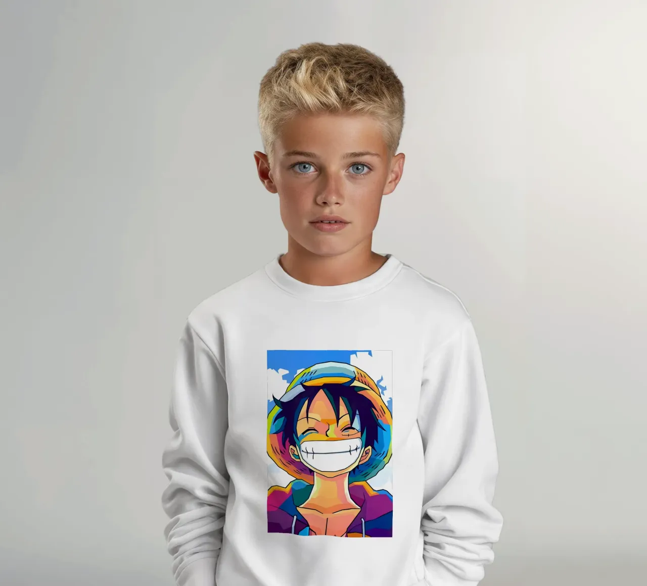 Monkey d Luffy Neon pop art kids sweatshirt by BONANZA