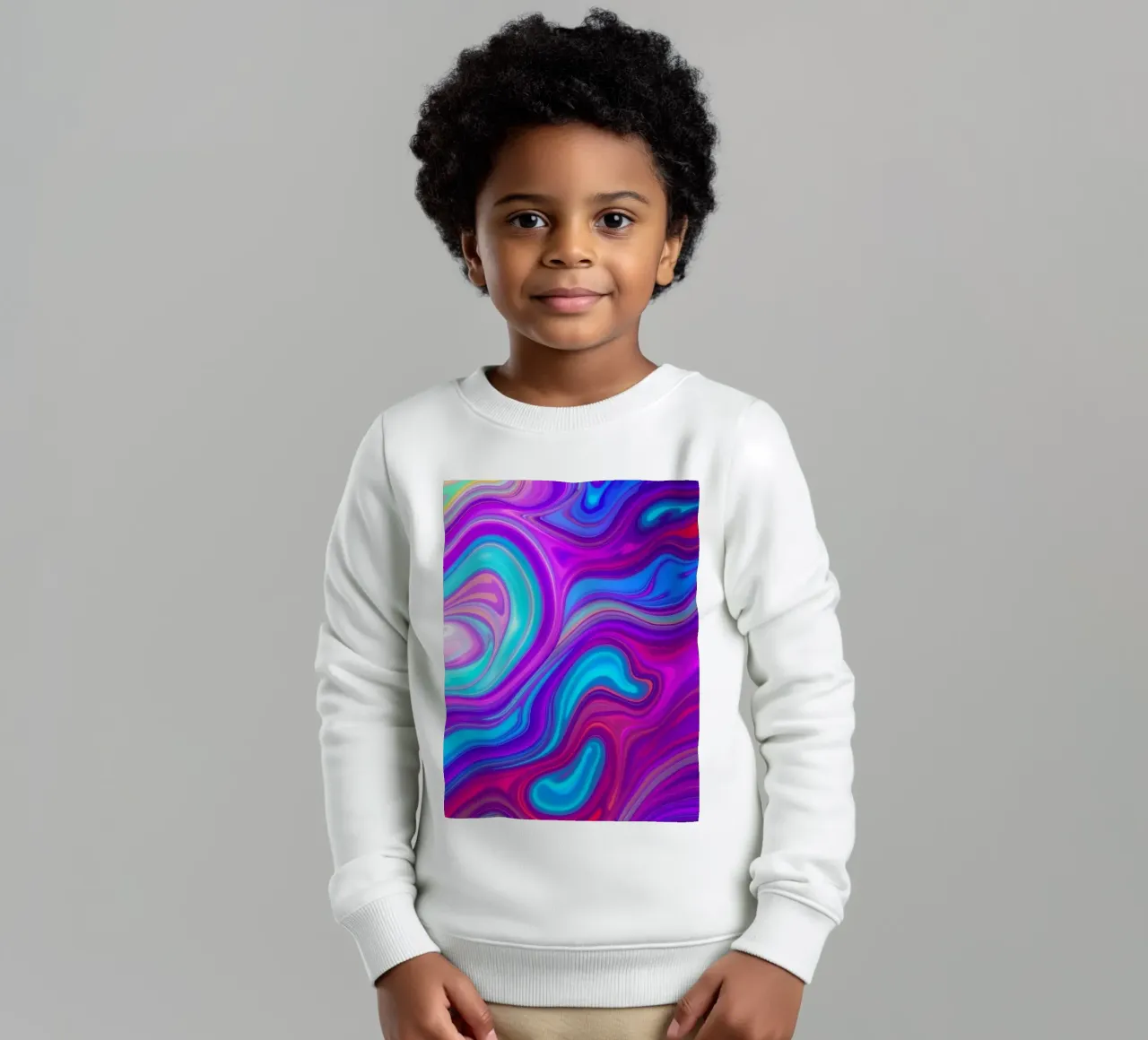 Vibrant abstract background design featuring swirling colors kids sweatshirt by DesignDoodle