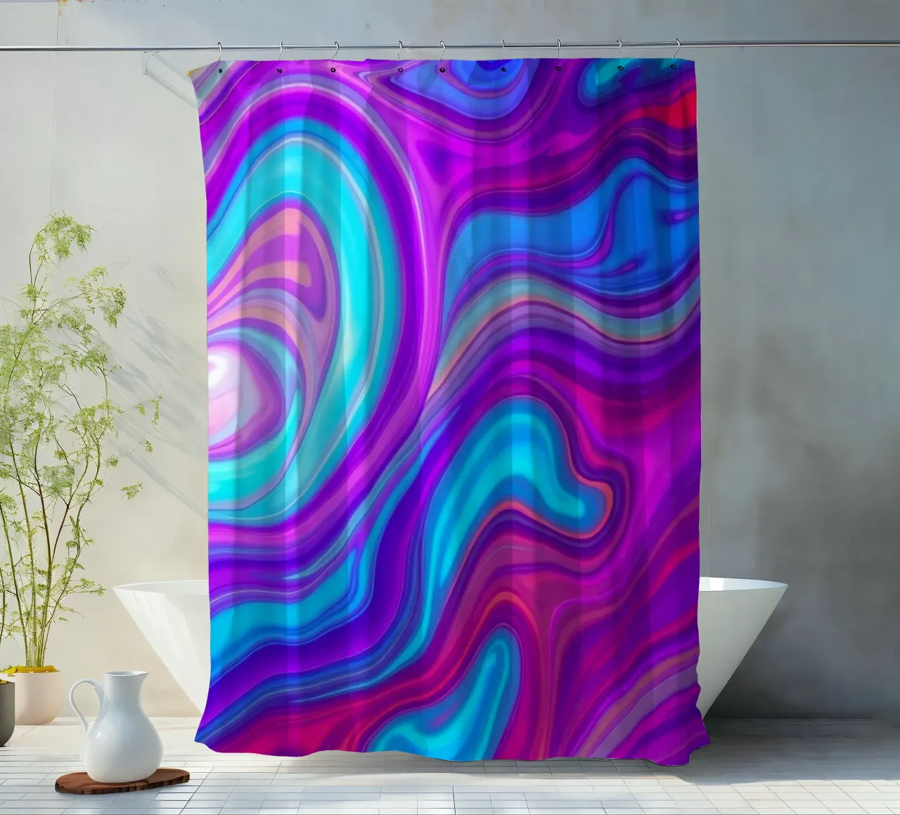 Lebendiges abstraktes Hintergrunddesign mit wirbelnden Farben Duschvorhang von DesignDoodle