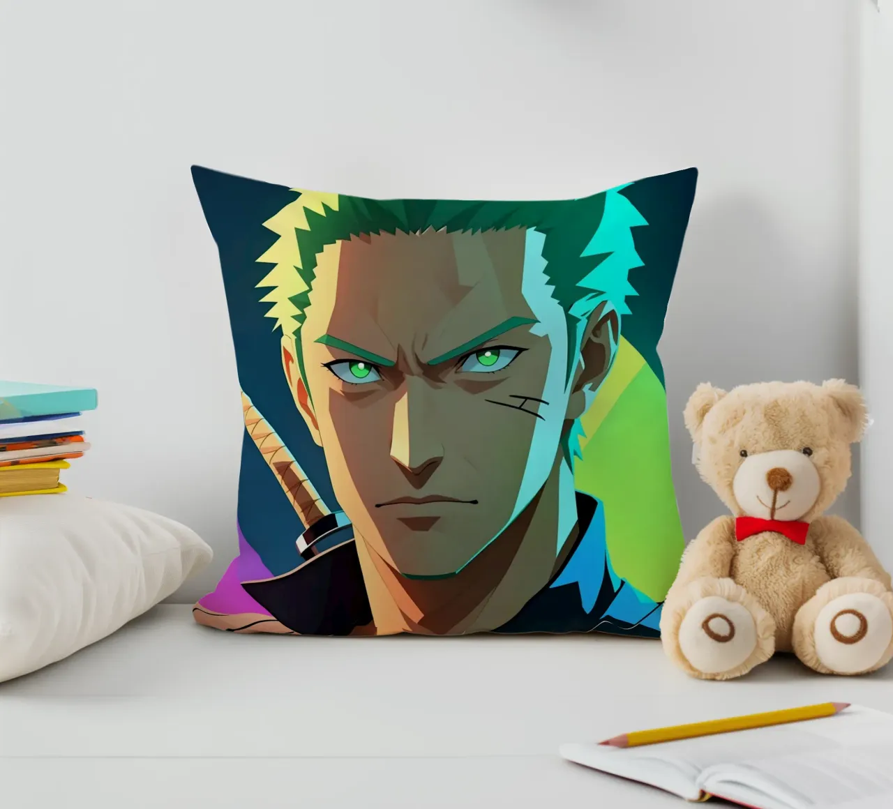 Roronoa zoro Neon pop art decorative cushion by BONANZA