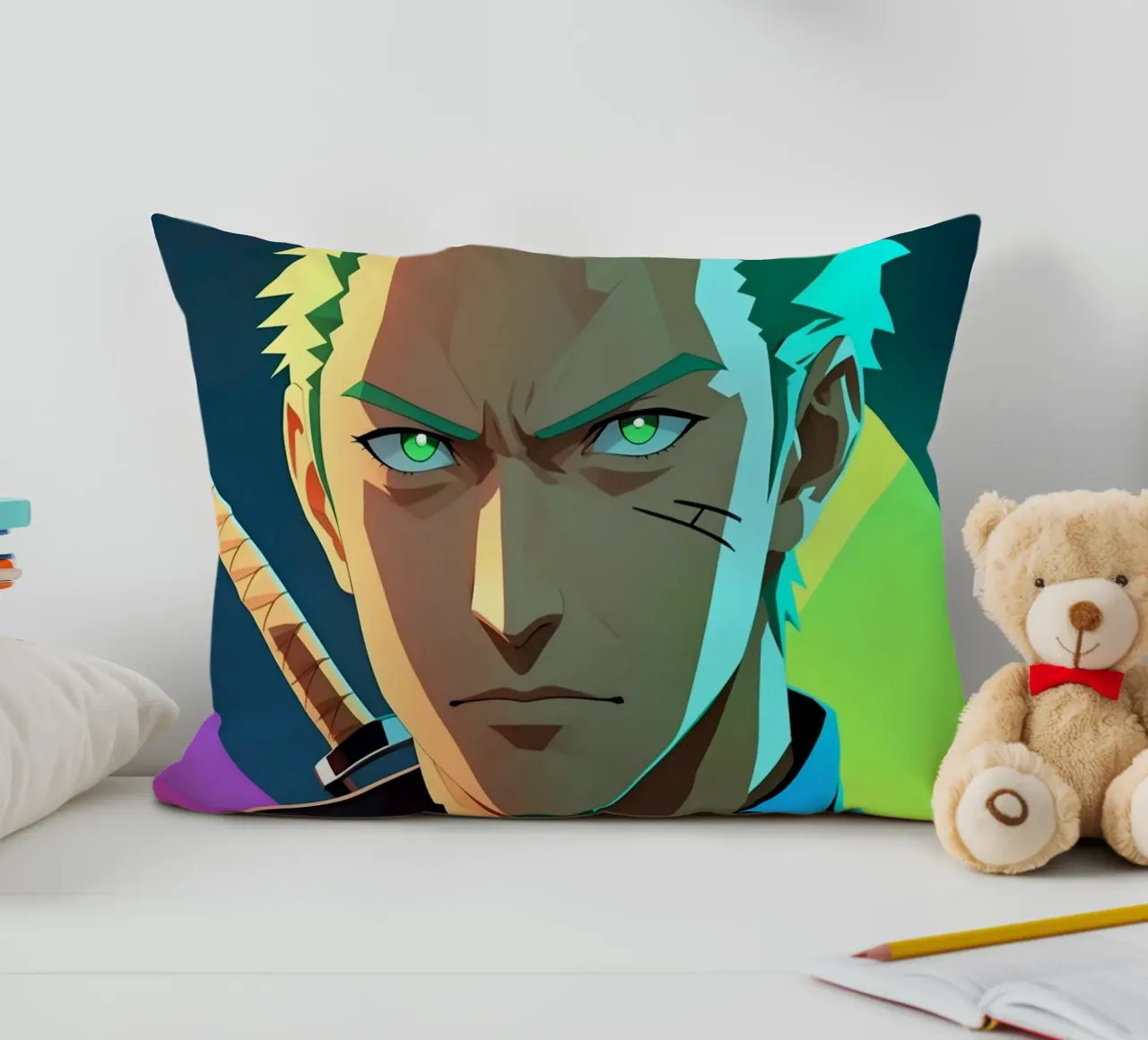 Roronoa zoro Neon pop art decorative cushion by BONANZA