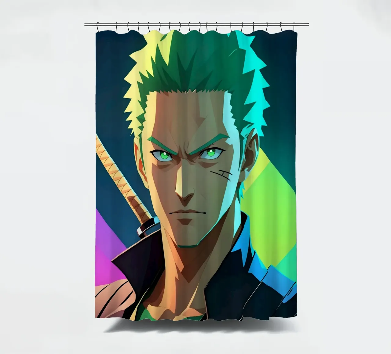 Roronoa zoro Neon pop art shower curtain by BONANZA
