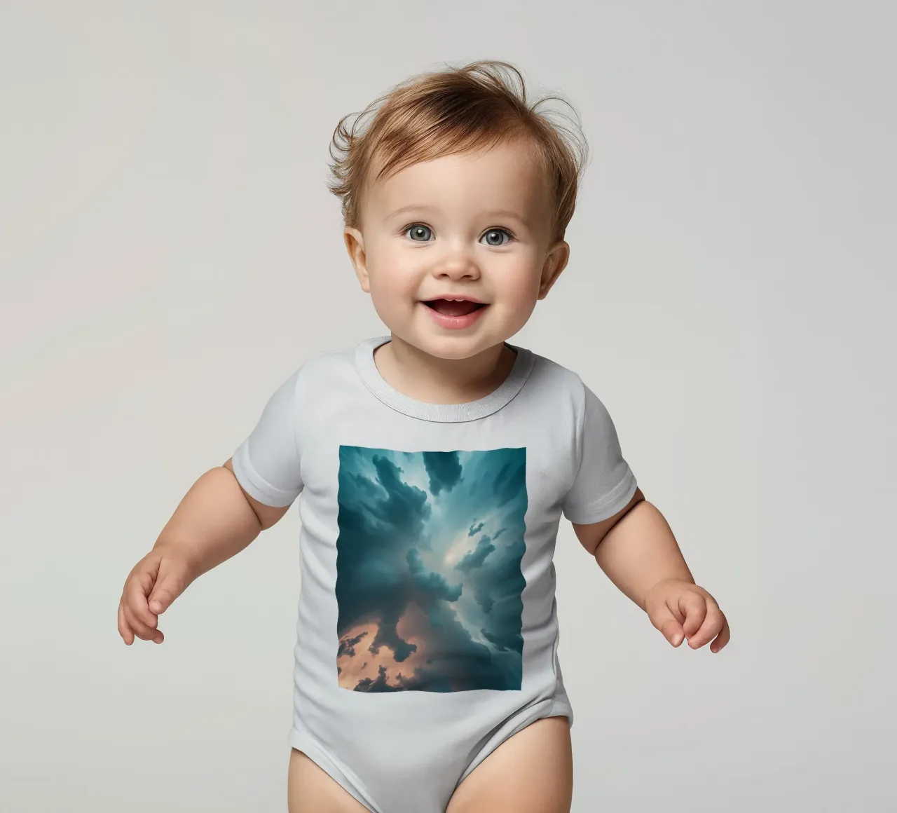 Dramatic cloudy sky formation creating a stunning abstract short-sleeve baby romper by DesignDoodle
