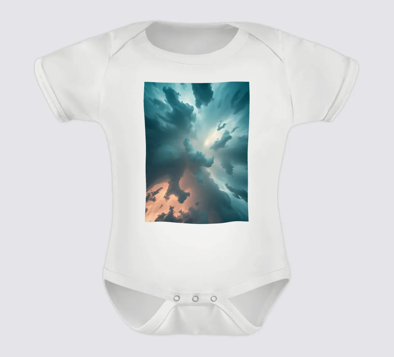 Dramatic cloudy sky formation creating a stunning abstract short-sleeve baby romper by DesignDoodle