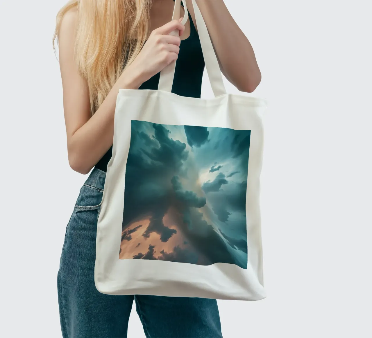 Dramatic cloudy sky formation creating a stunning abstract tote bag by DesignDoodle