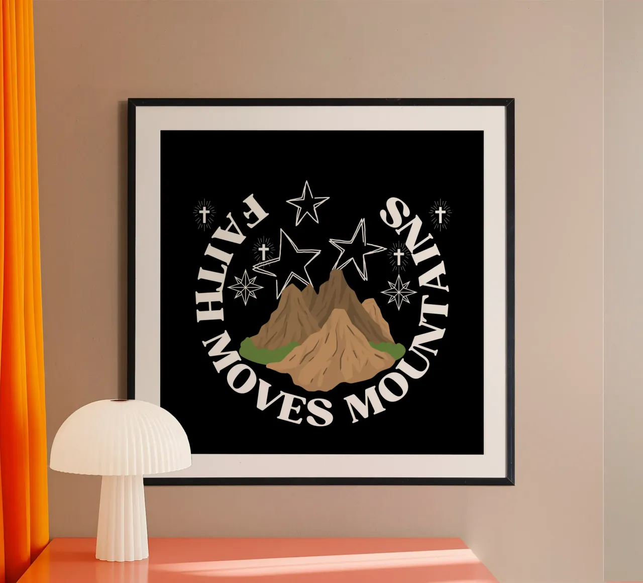 La fe más pequeña tiene el poder de mover montañas de la mano de Dios poster con marco de madera de Lionandlamb