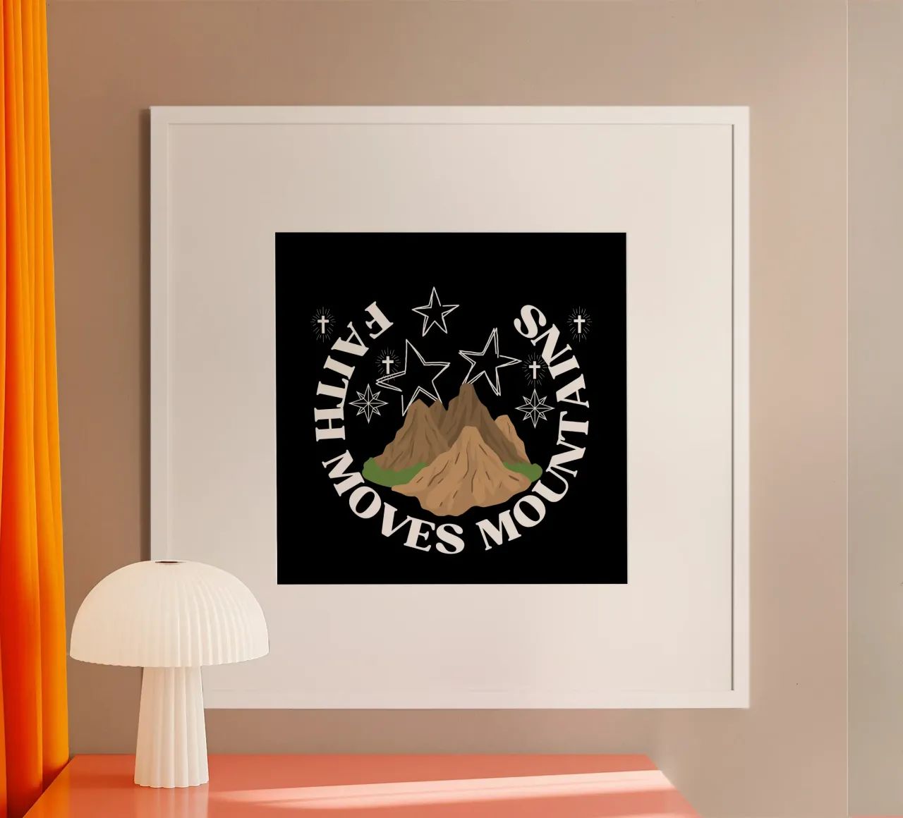 La fe más pequeña tiene el poder de mover montañas de la mano de Dios poster con marco de madera de Lionandlamb