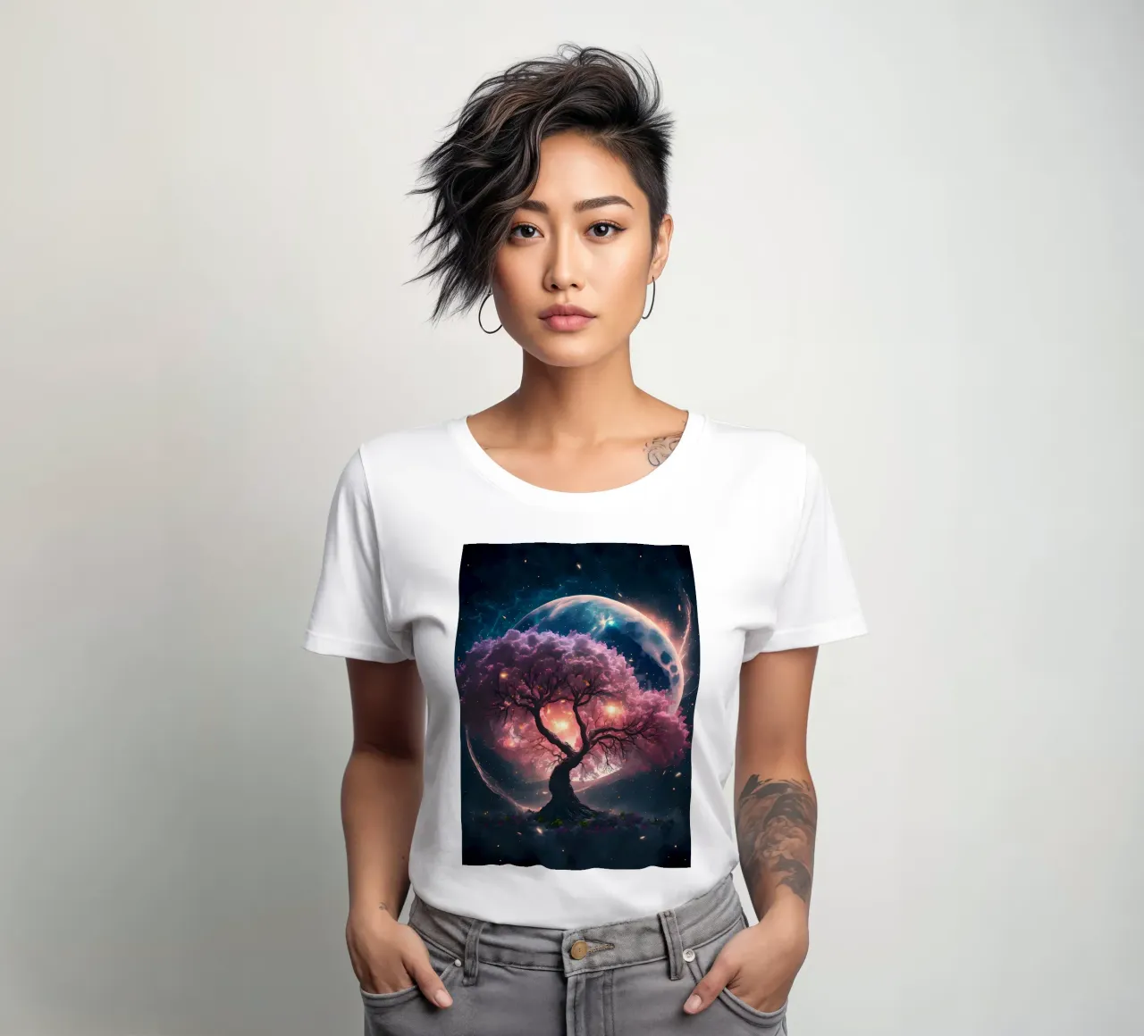 Cosmic Sakura Tree t-shirt da donna da Ginnery
