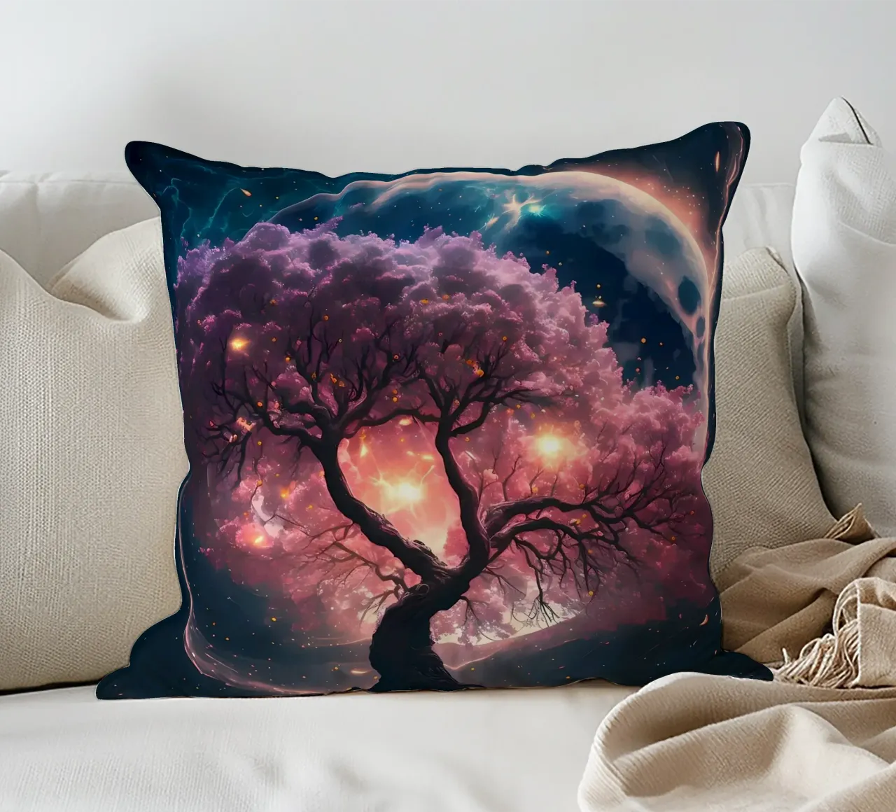 Cosmic Sakura Tree cuscino da Ginnery
