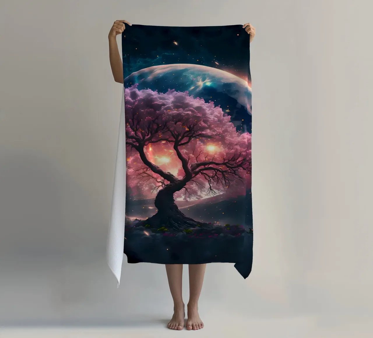 Kosmischer Sakura-Baum Strandtuch von Ginnery