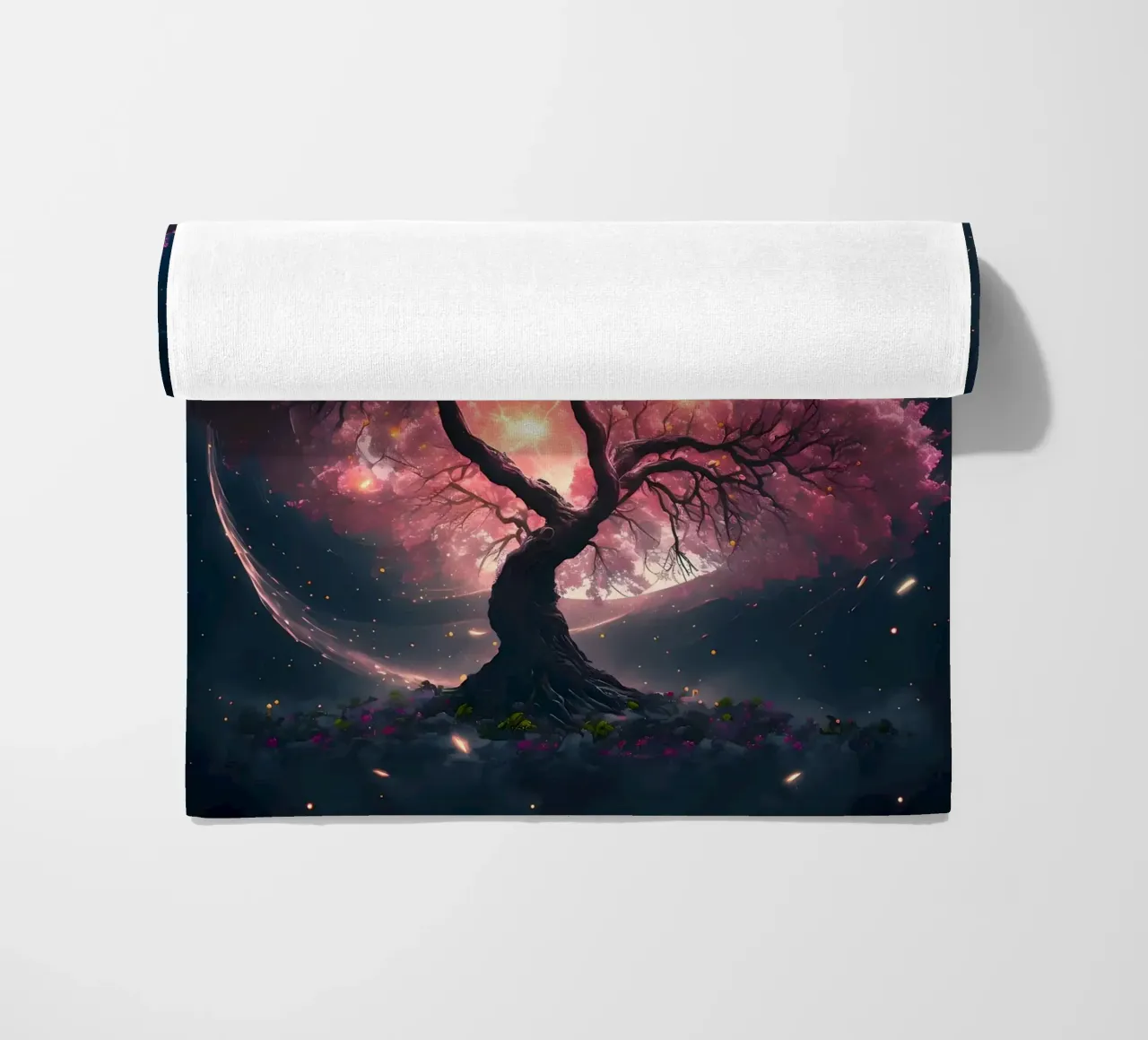 Cosmic Sakura Tree beach towel by Ginnery