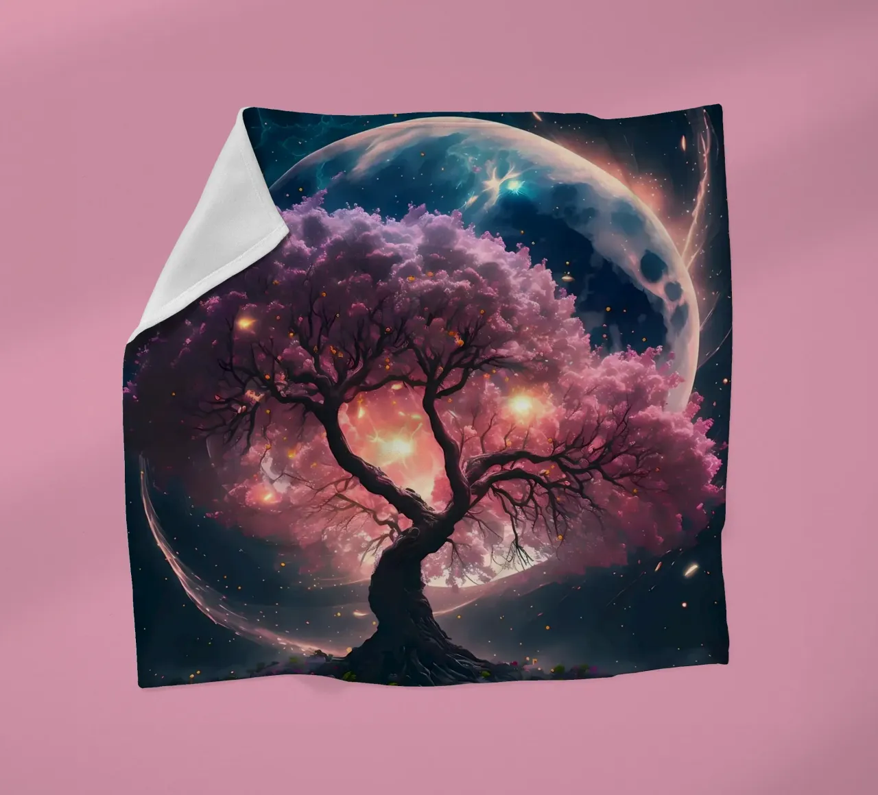 Árbol cósmico Sakura manta de franela de Ginnery