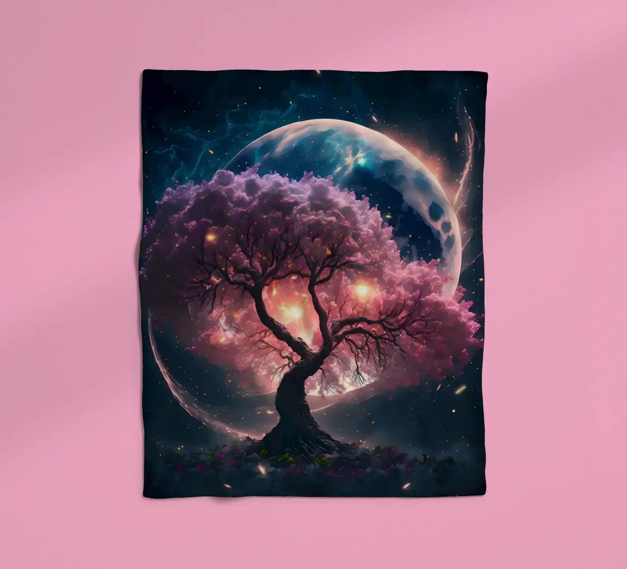 Árbol cósmico Sakura manta de franela de Ginnery