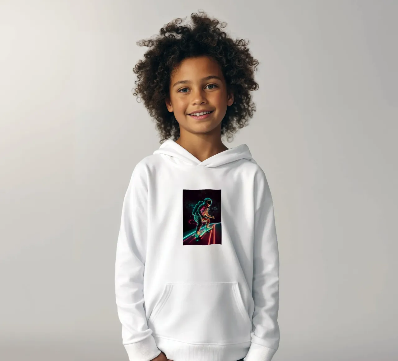 Neon Astronaut in Space kids hoodie by Mikesell
