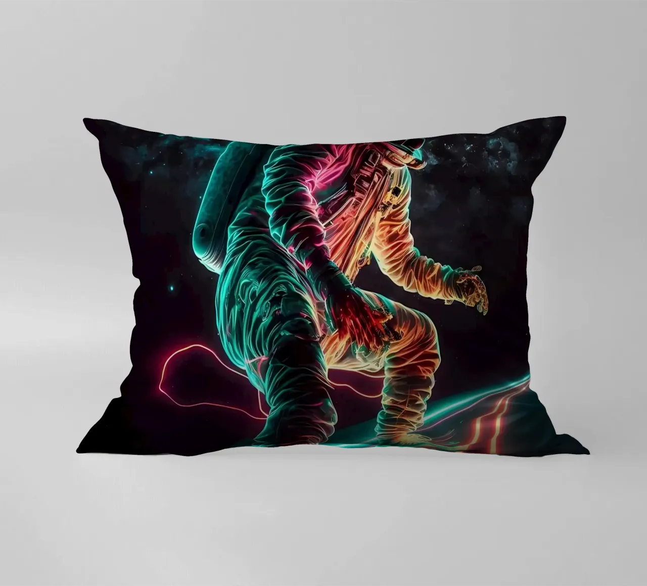 Neon Astronaut in Space decorative cushion by Mikesell