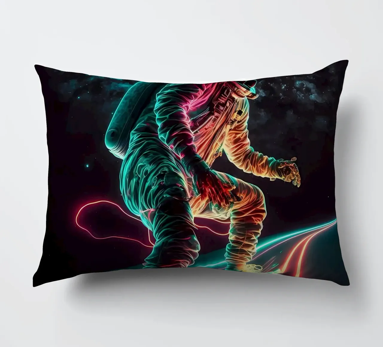 Neon Astronaut in Space decorative cushion by Mikesell