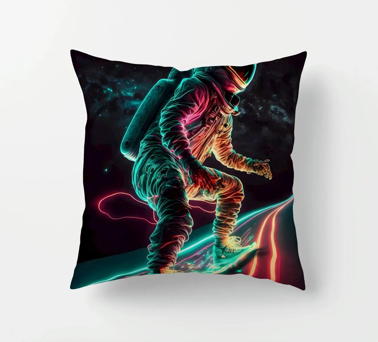 Neon Astronaut in Space decorative cushion by Mikesell