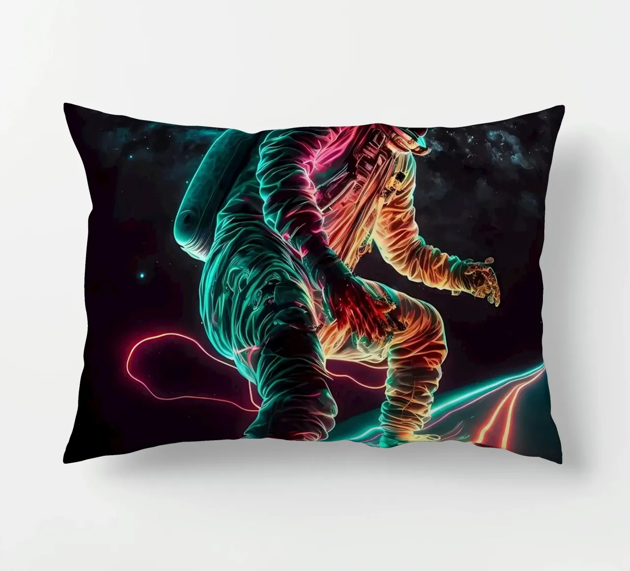 Neon Astronaut in Space decorative cushion by Mikesell