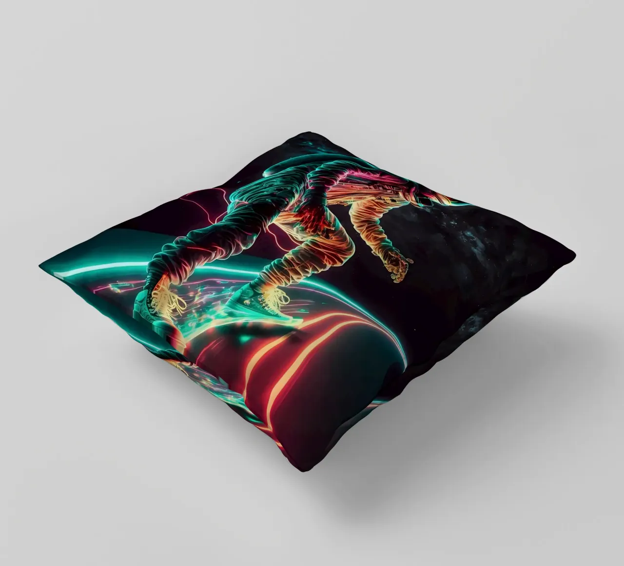 Neon Astronaut in Space decorative cushion by Mikesell
