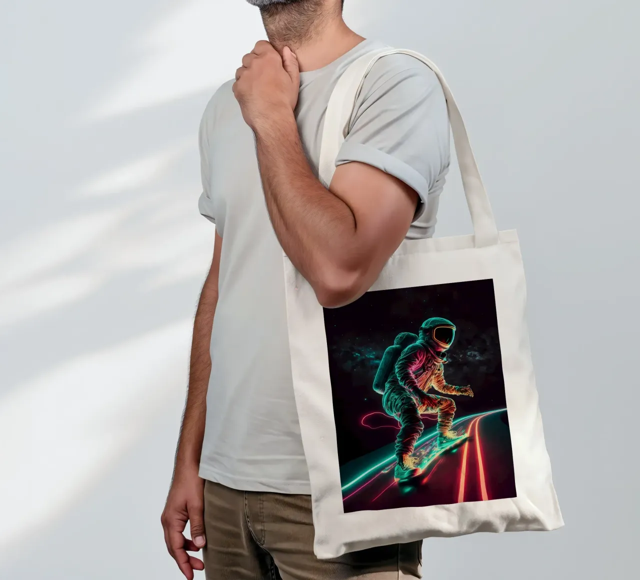 Neon Astronaut in Space tote bag by Mikesell