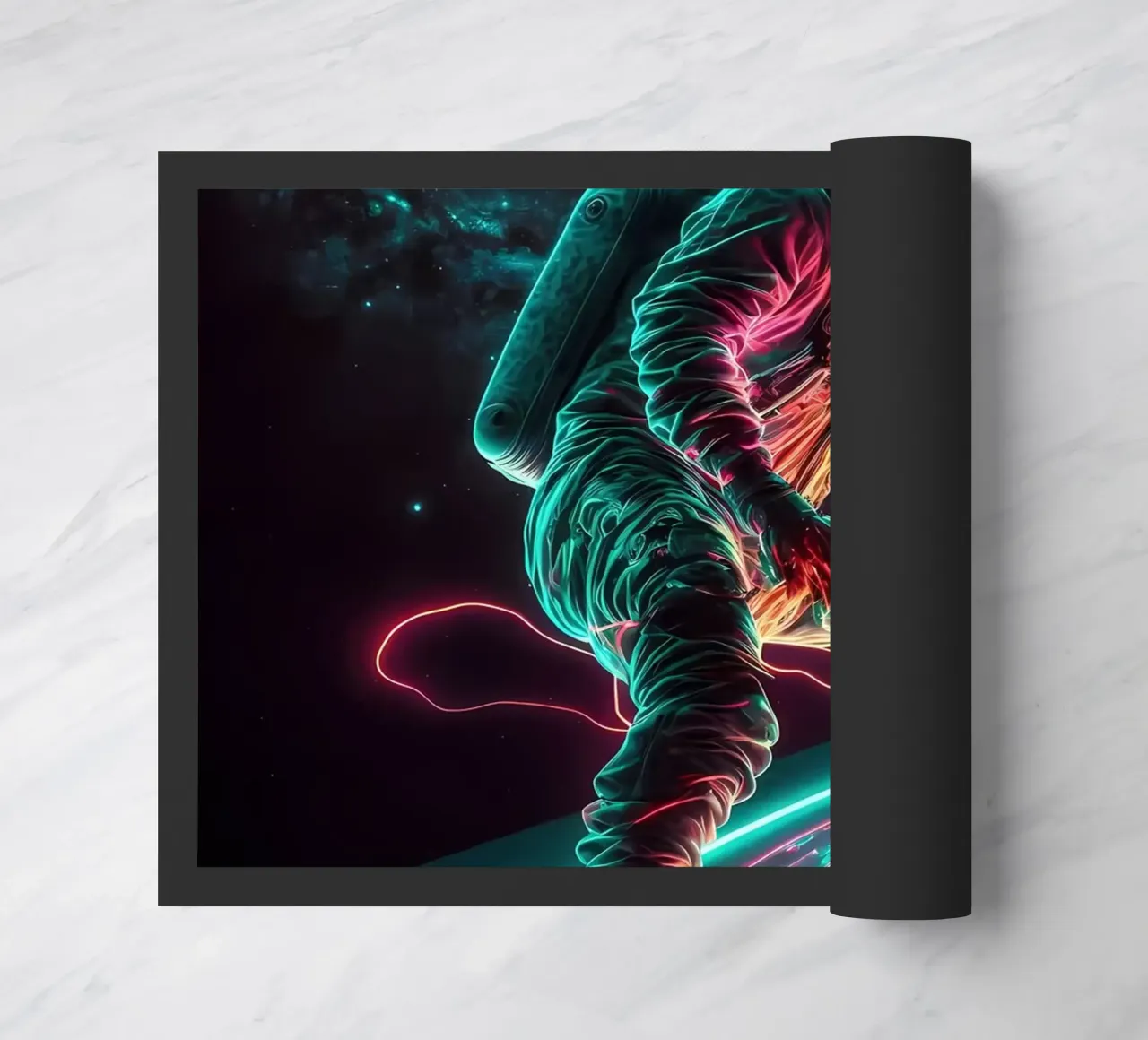 Neon astronaut in de ruimte deurmat van Mikesell