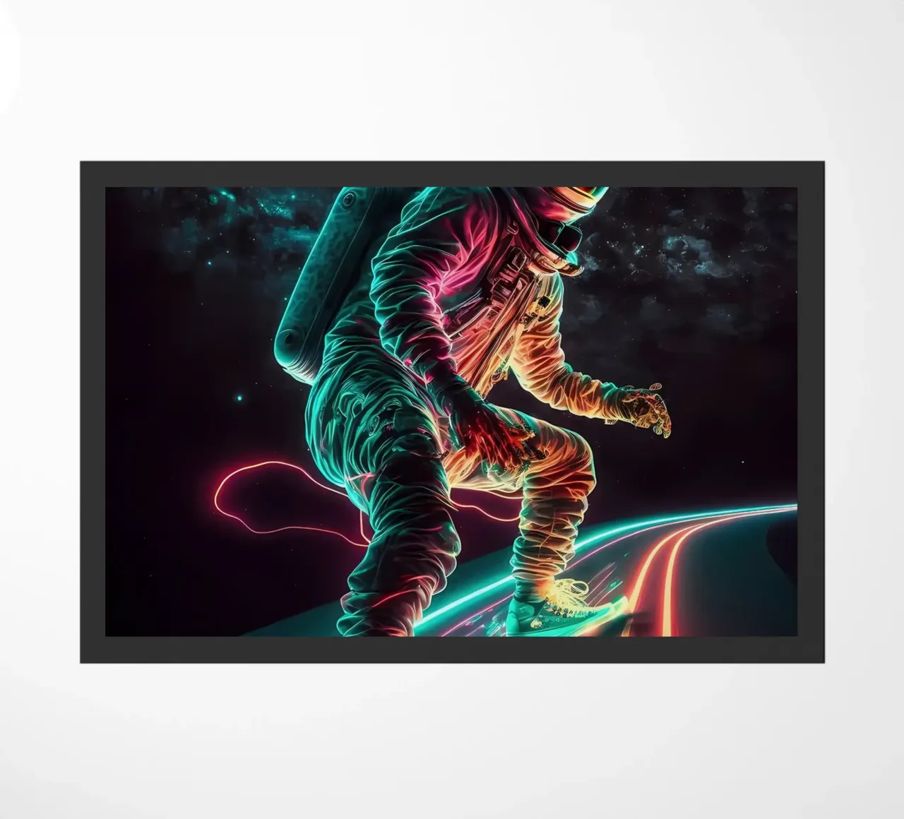 Neon astronaut in de ruimte deurmat van Mikesell