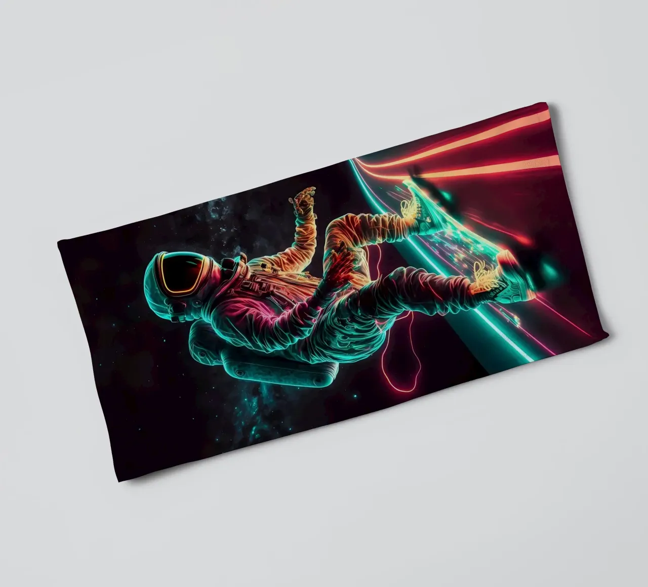 Neon Astronaut in Space towel by Mikesell