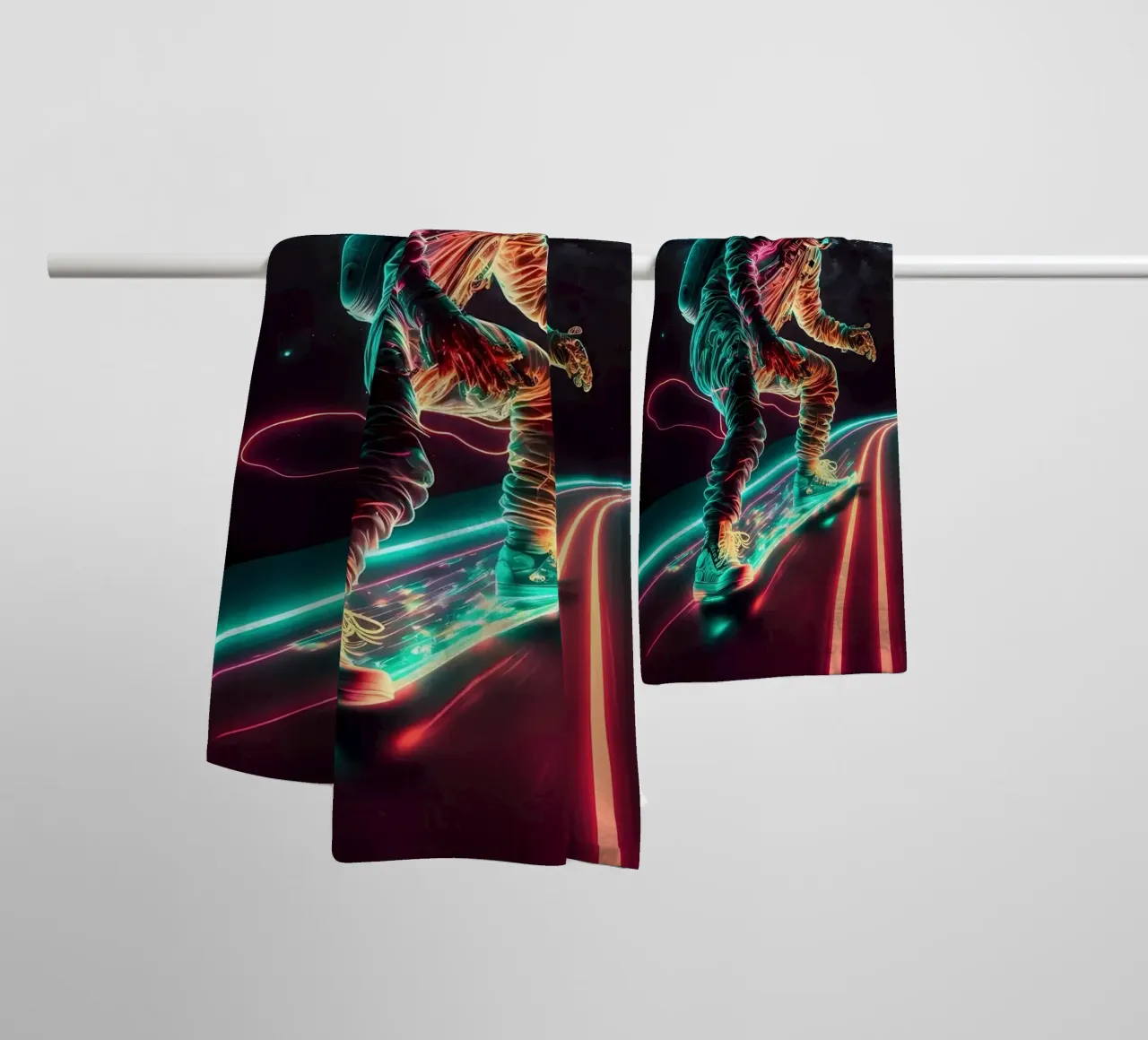 Neon Astronaut in Space towel by Mikesell