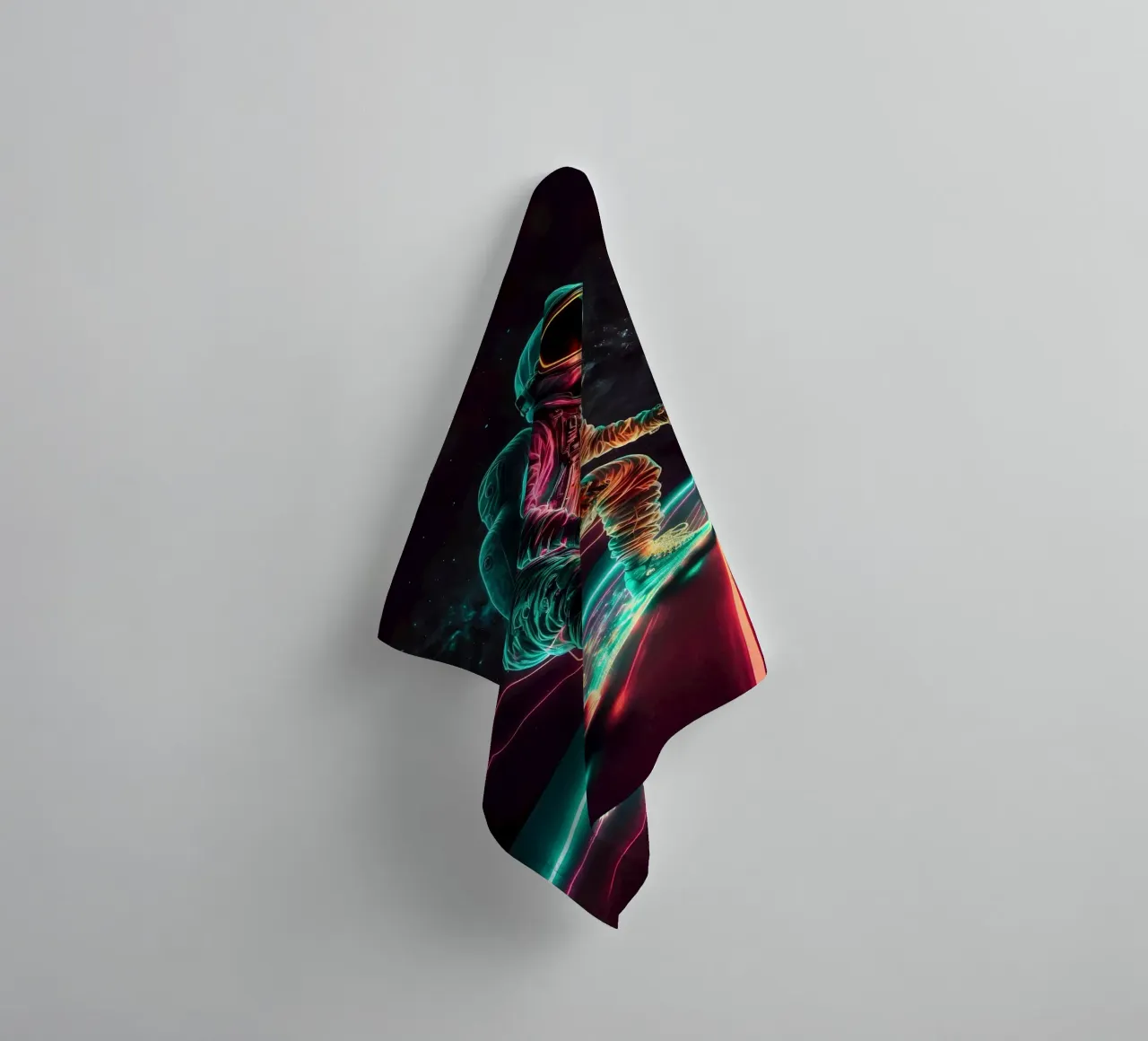 Neon Astronaut in Space towel by Mikesell