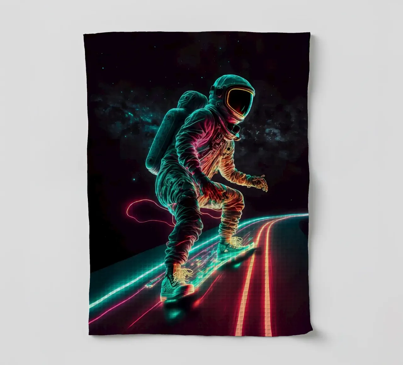 Neon Astronaut in Space Geschirrtuch von Mikesell