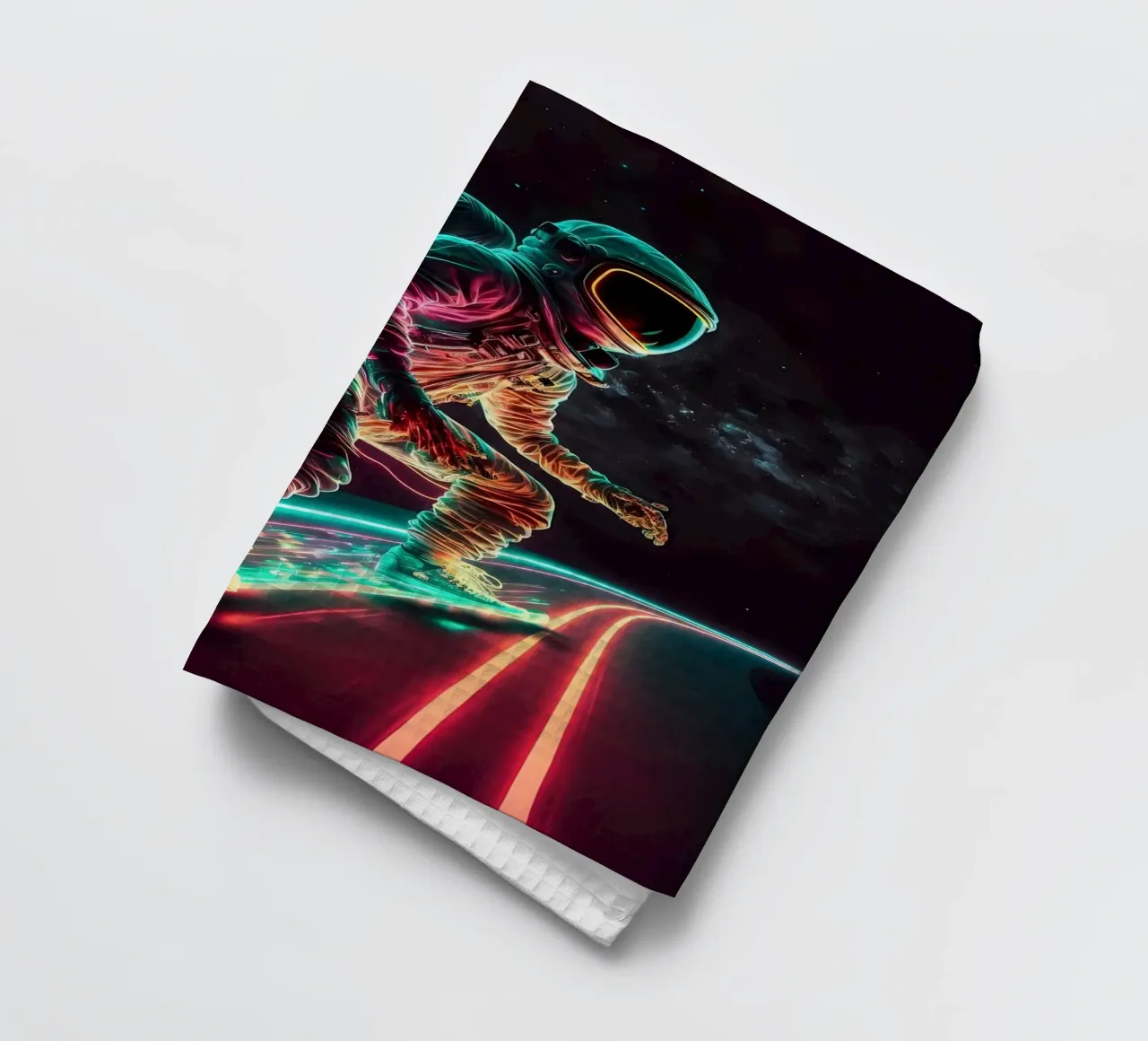 Neon Astronaut in Space Geschirrtuch von Mikesell
