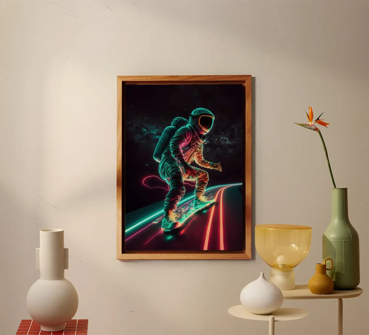 Neon Astronaut in Space alu-dibond by Mikesell