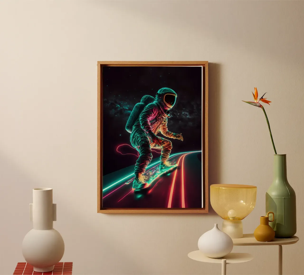 Neon Astronaut in Space canvas by Mikesell
