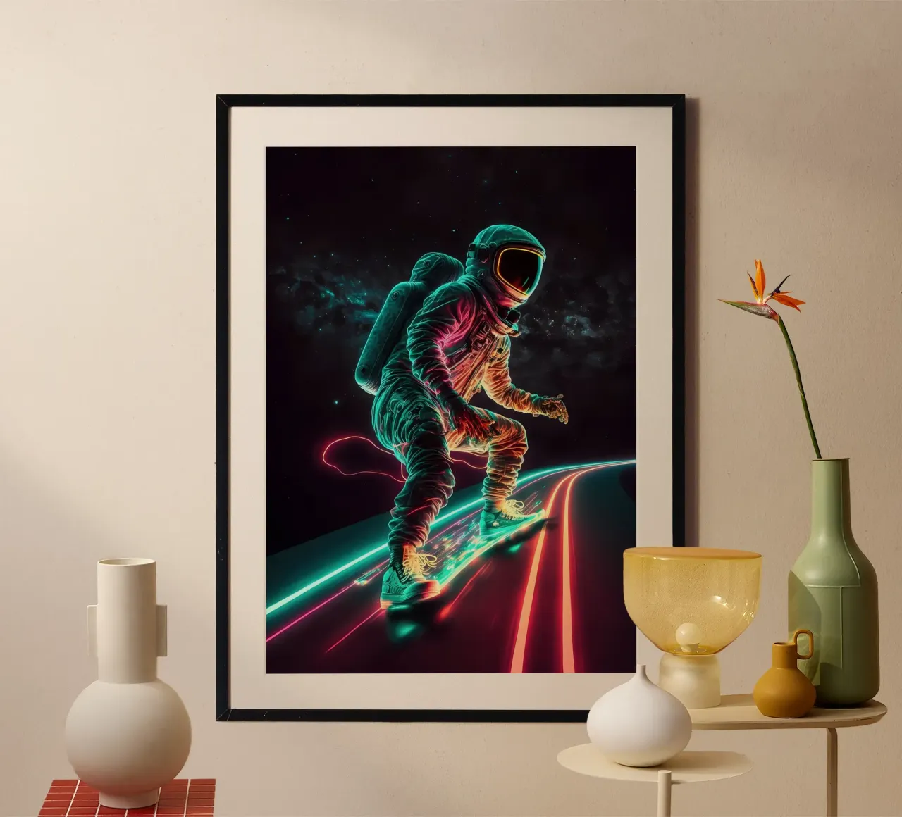 Neon Astronaut in Space hahnemühle by Mikesell
