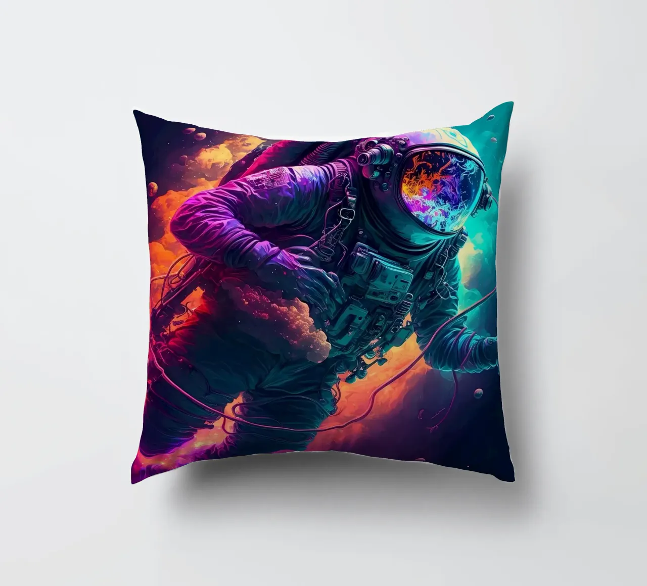 Astronauta al neon nello spazio cuscino da Mikesell