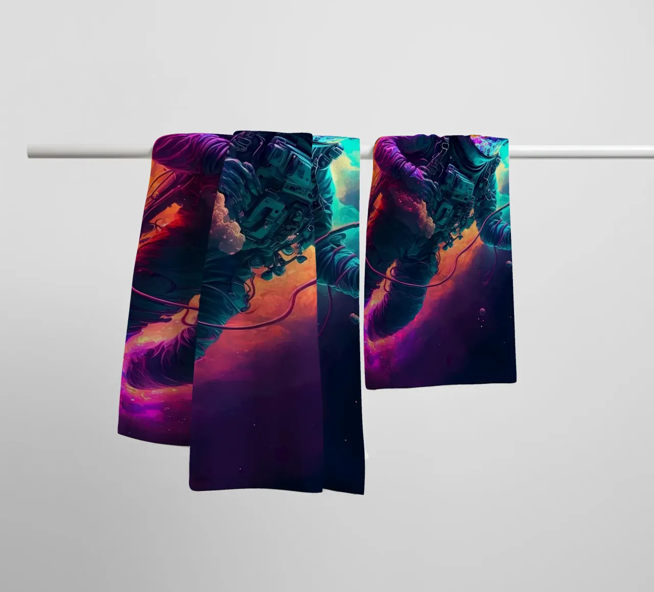 Neon Astronaut in Space towel by Mikesell