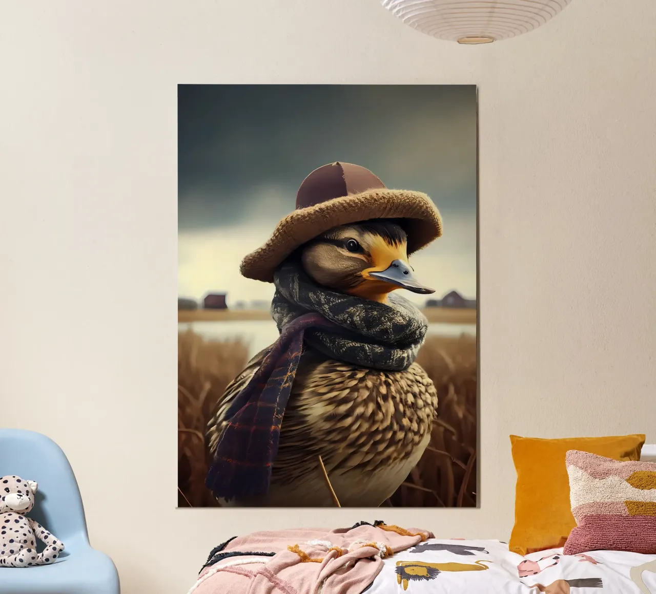 Ritratto del cappello caldo dell'anatra poster con telaio in alluminio da Mikesell
