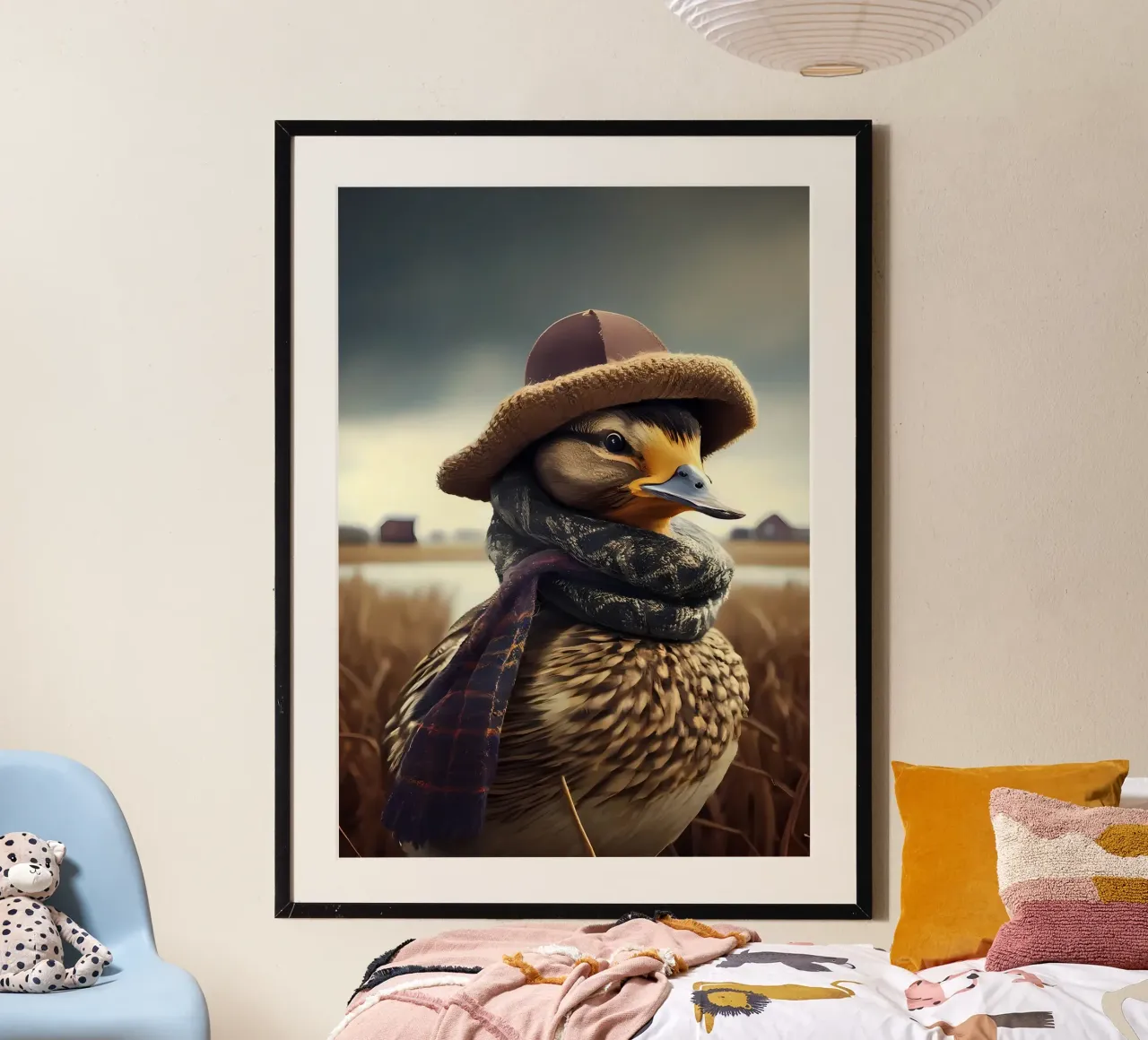 Ritratto del cappello caldo dell'anatra poster con telaio in alluminio da Mikesell