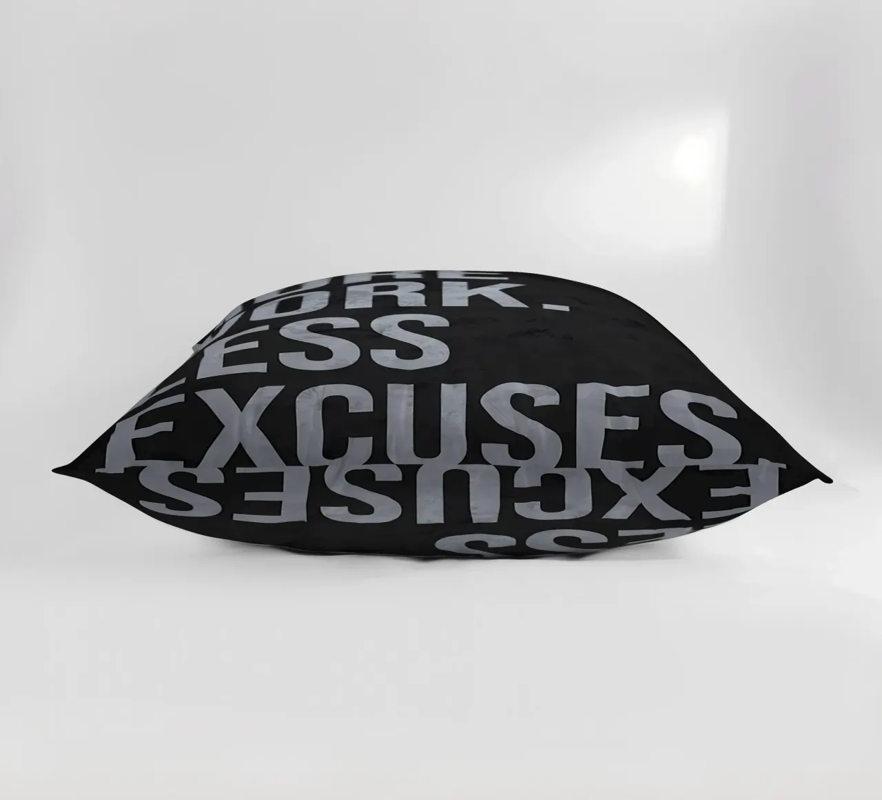 More Work Less Excuses decorative cushion by Delaplane