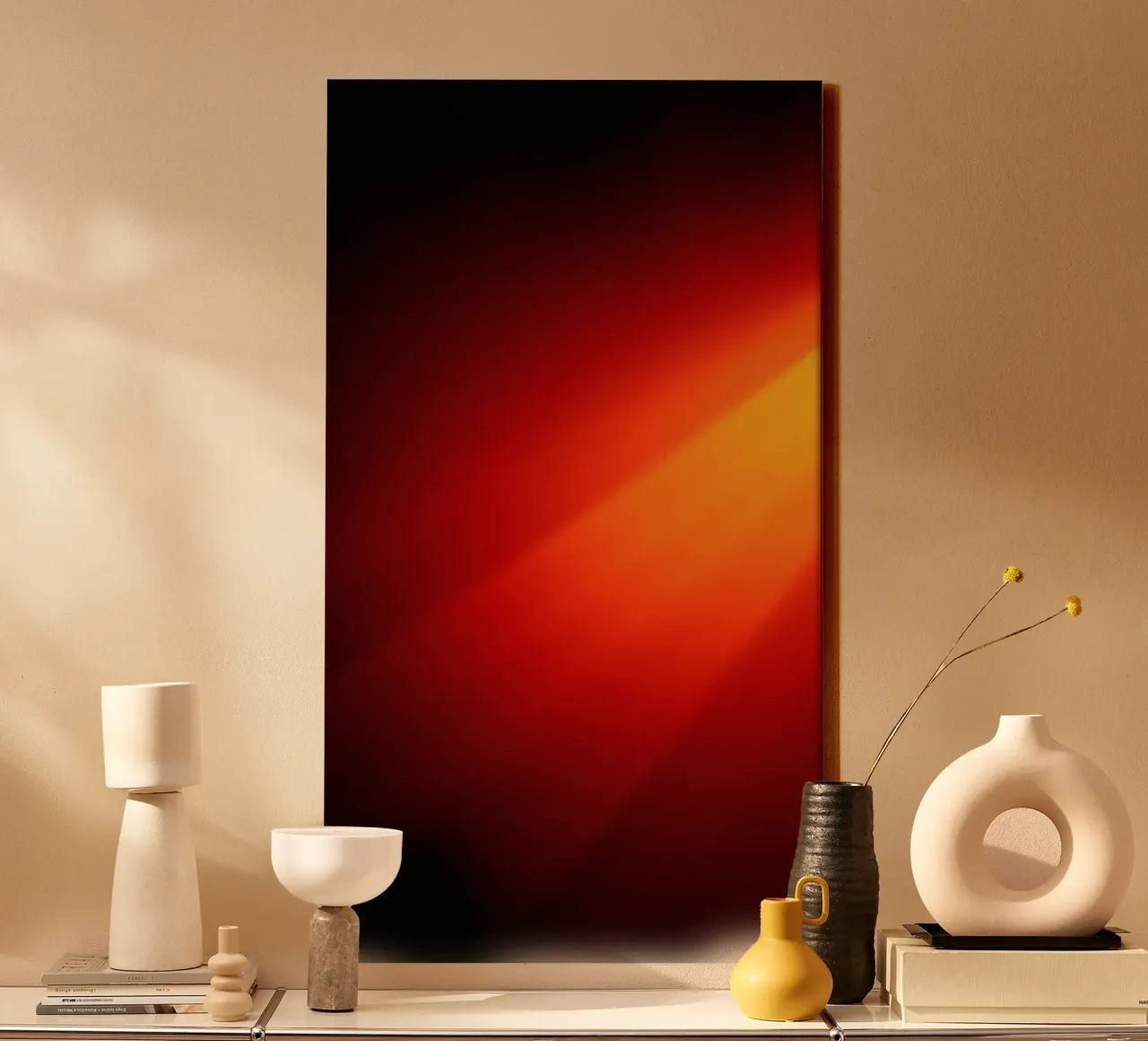 Vibrant abstract design featuring bold red and orange canvas by DesignDoodle