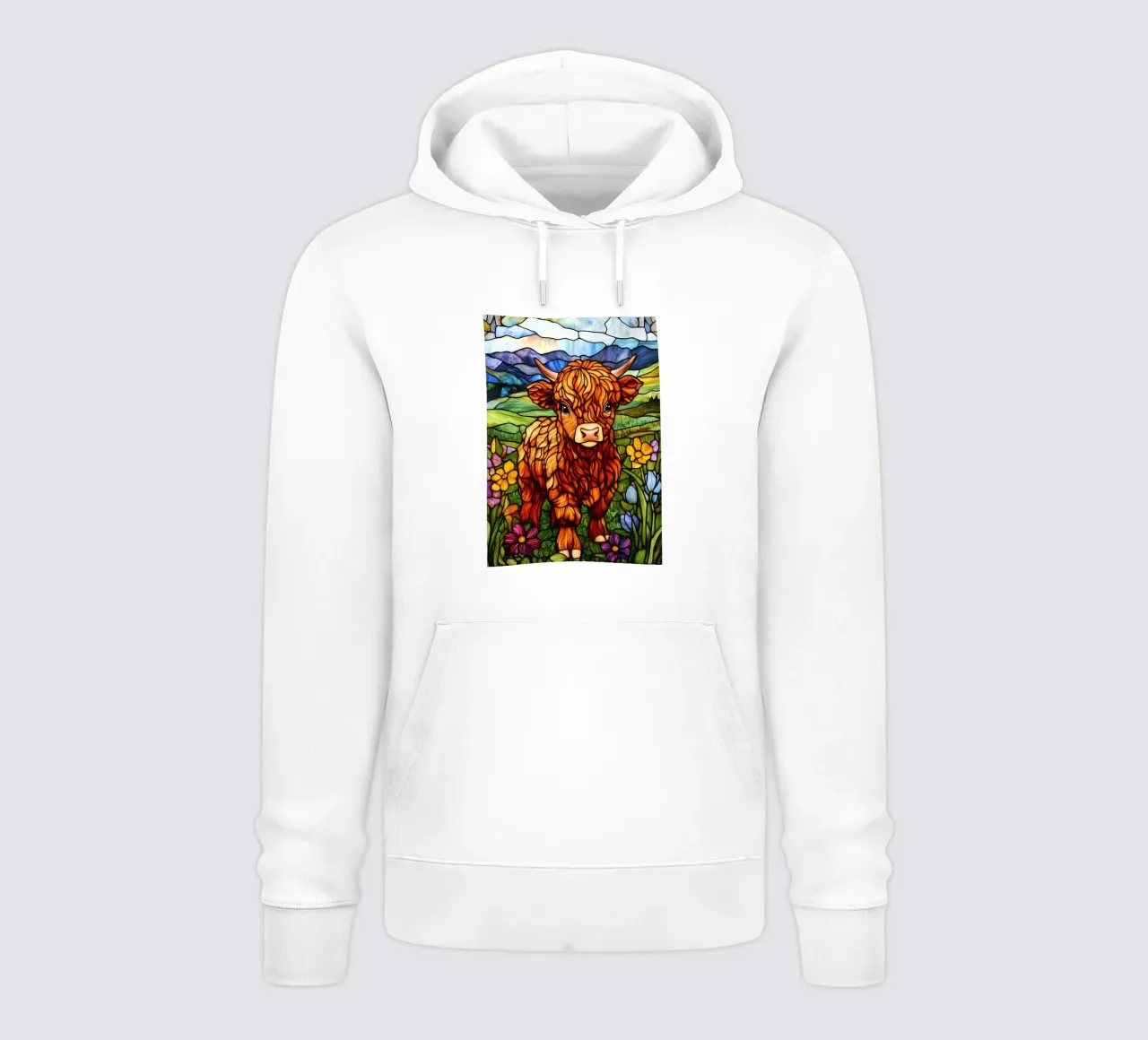 Mucca Highland in vetro colorato felpa con cappuccio da Ginnery