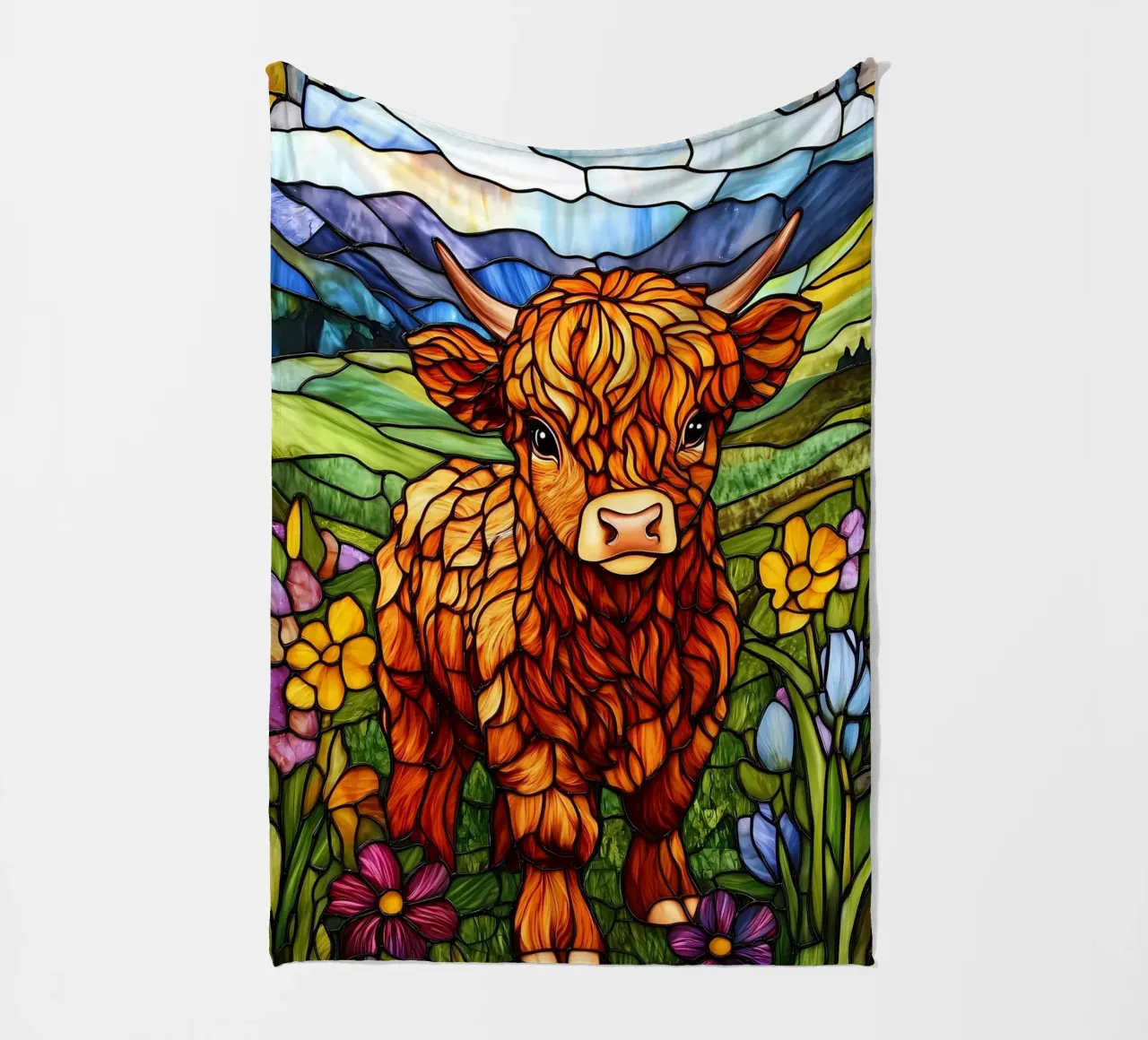 Mucca Highland in vetro colorato coperta in pile da Ginnery