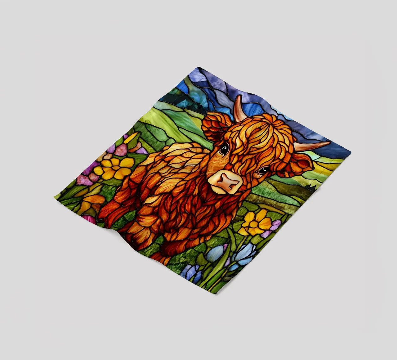 Mucca Highland in vetro colorato coperta in pile da Ginnery