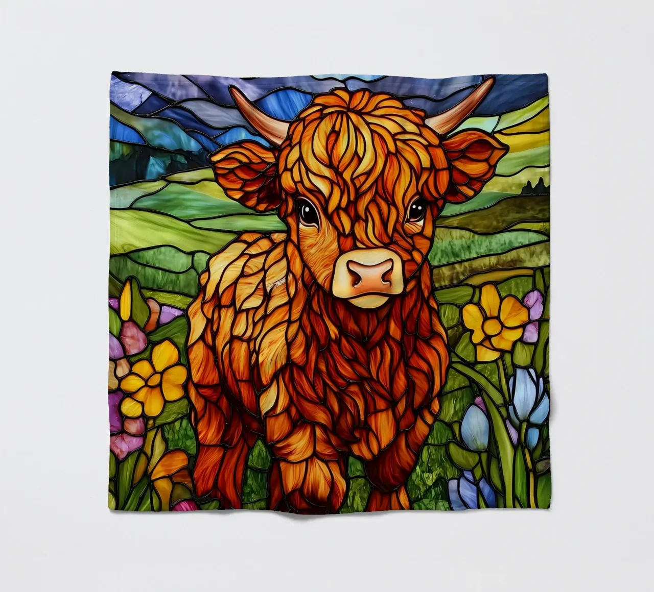 Mucca Highland in vetro colorato coperta in pile da Ginnery