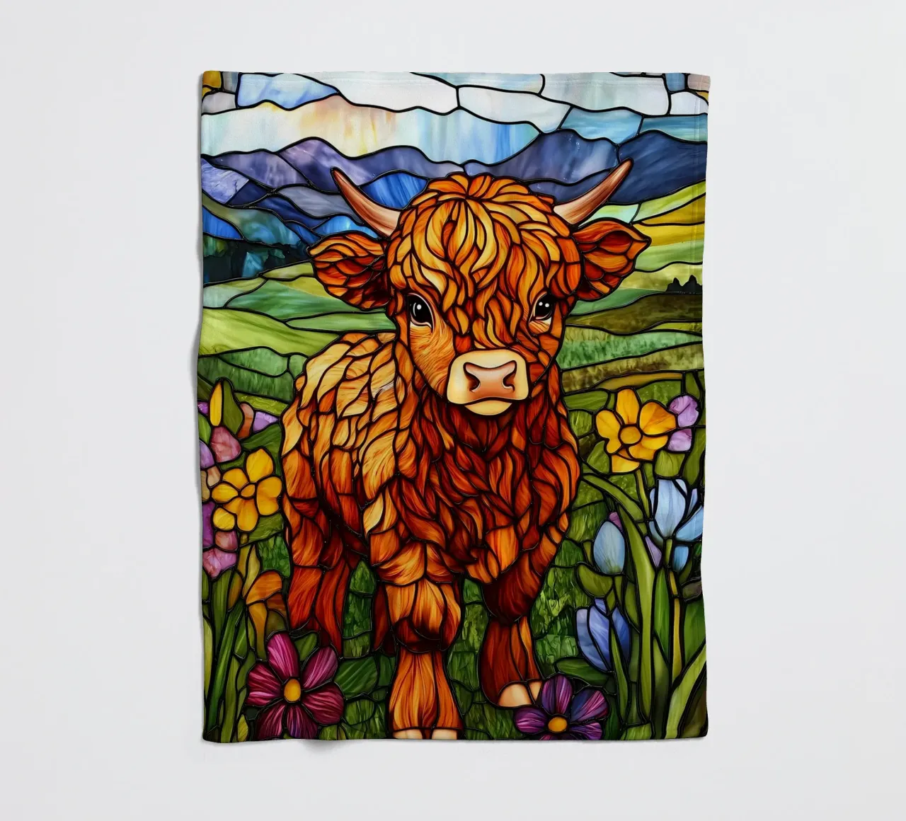 Mucca Highland in vetro colorato coperta in pile da Ginnery